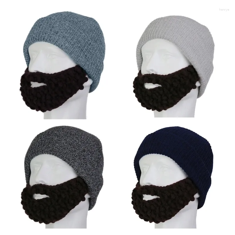 Berets Beard Hats Mad Scientist Caveman Handmade Knit Warm Winter Caps Men Women Halloween Gifts Funny Beanies Party Supplies DropShip