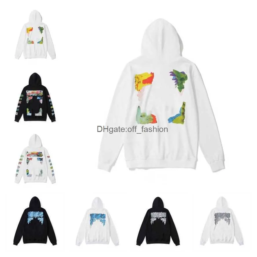 Designer Luxury Off Style Trendy Fashion Sweater Paint Arrow Crow Stripe Loose Hoodie Men and Women Casual Harajuku Pullovers Streetwear Offs White sweatshirt METW