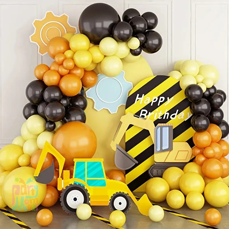 Konstruktionsthema schwarz gelbe Orangenballons Garland Set für Kinder Boy Geburtstag Party Dekorationen 231221