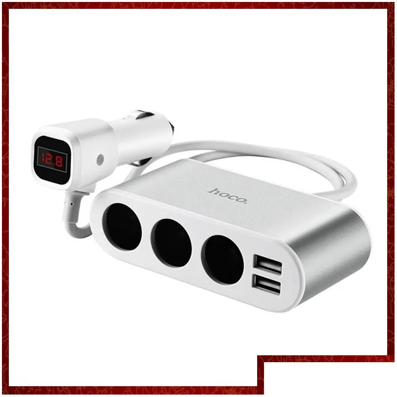 Billaddare CC435 3 Sockets Cigarettändare Adapter Splitter 2 USB Car-laddare med digital skärmspänning Mätare Mobiltelefoner Dropp DH5CI