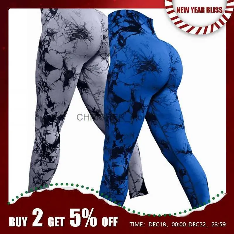 Yoga -outfit Tie Dye Yoga broek Sport Leggings 2 -delige naadloze hoge taille Push Up Woman Panty Fitness Training Leggins Gym Clothingl231221