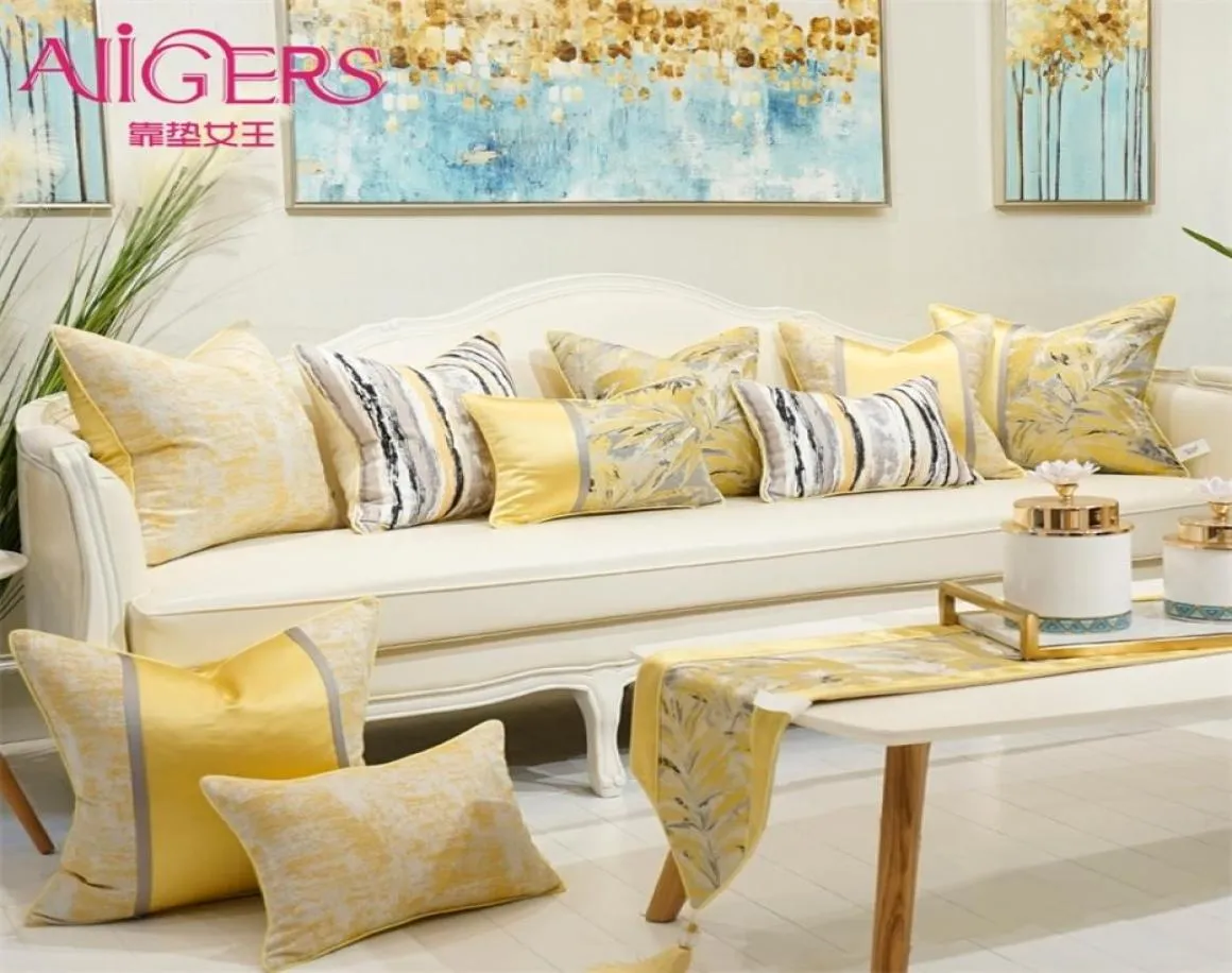 Avigers Yellow Cushion Covers vierkante gestreepte patchwork Jacquard kussensloop kussenbogen Home Decoratief voor autoconten Slaapkamer LJ2012165220571