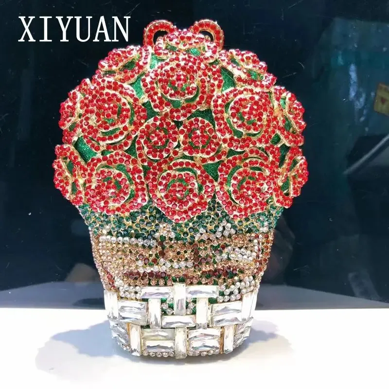 Xiyuan mulheres bolsa de embreagem de cristal vermelho pedras sacos de noite casamento noiva strass embraiagens sacos festa jantar diamante bolsas 231220