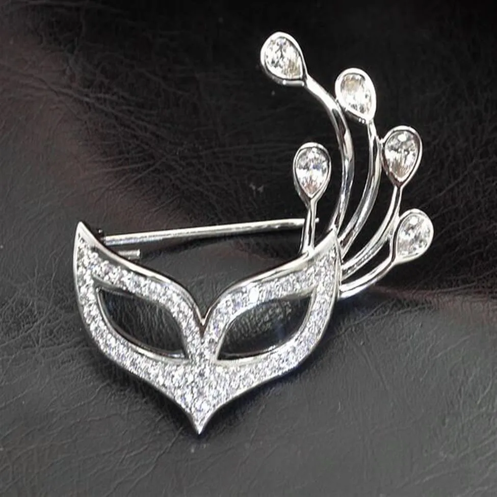 Popular Beautiful Lady Girls Flower Collar Rhinestone Crystal Silver Plated Fox Mask Brooch Pin For Gift Whole 12 Pcs308J