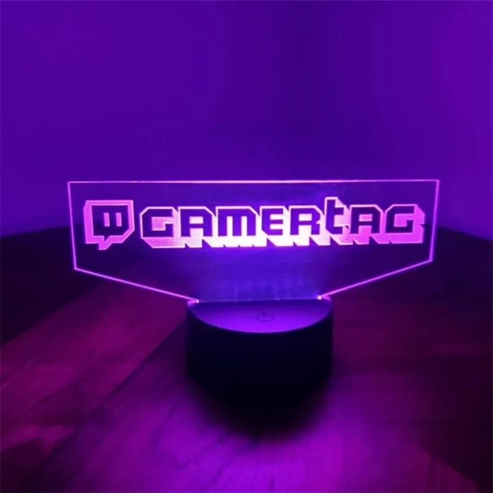 Etiqueta de jogador personalizada 3d led night light para twitch gravação a laser nome de usuário personalizado lâmpada de sinal de néon para decoração da sala de jogos 220623311h