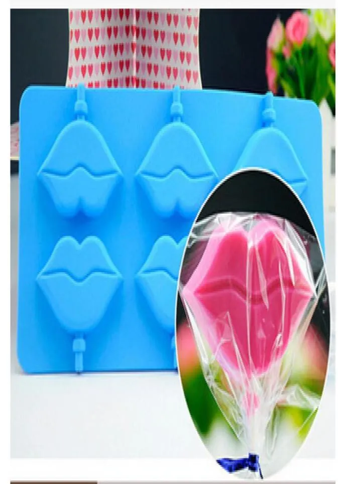 Lips lollipop Cake Mold Flexible Silicone Soap Mold For Handmade Soap Candle Candy bakeware baking moulds kitchen tools ice molds4733941
