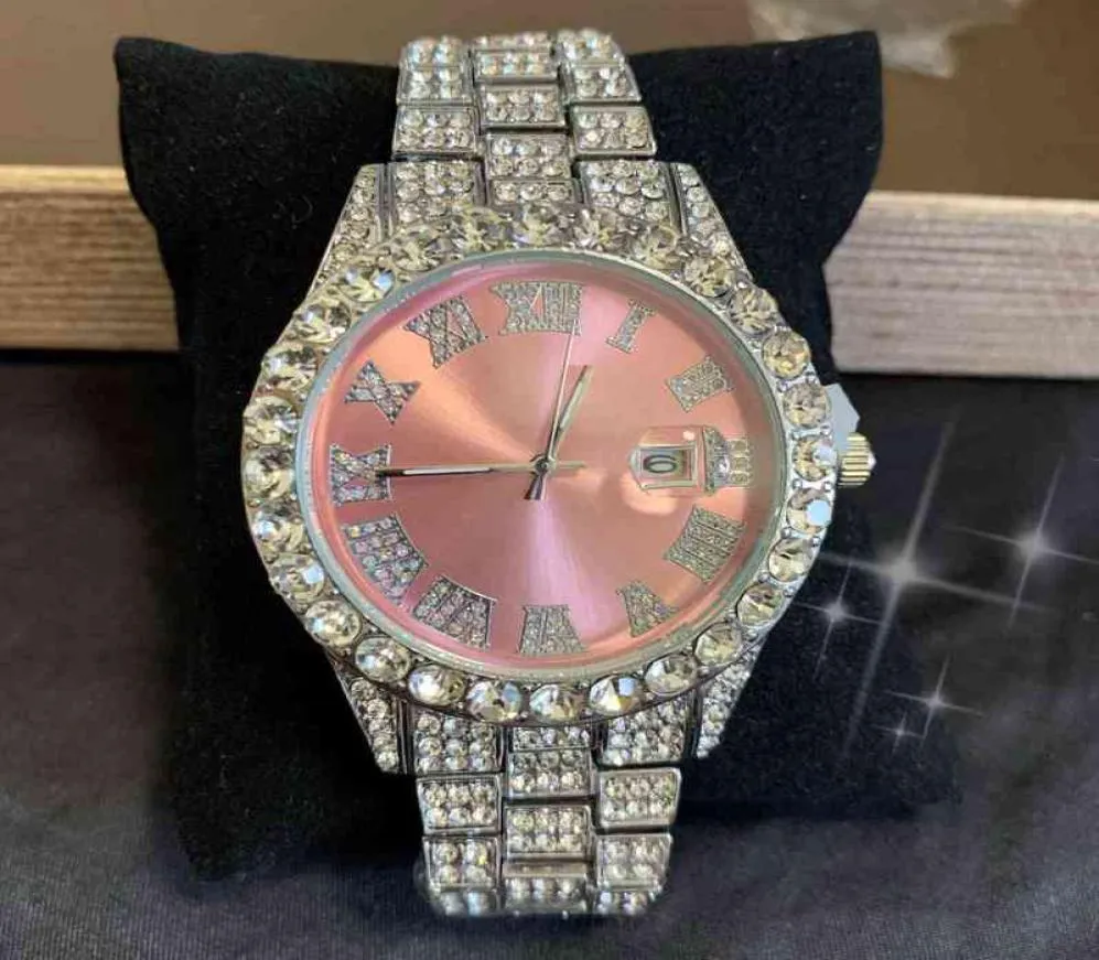 So Cute Latt Bling Pink Dial Bust Down Wrist Watch Of Diamond Band Iced