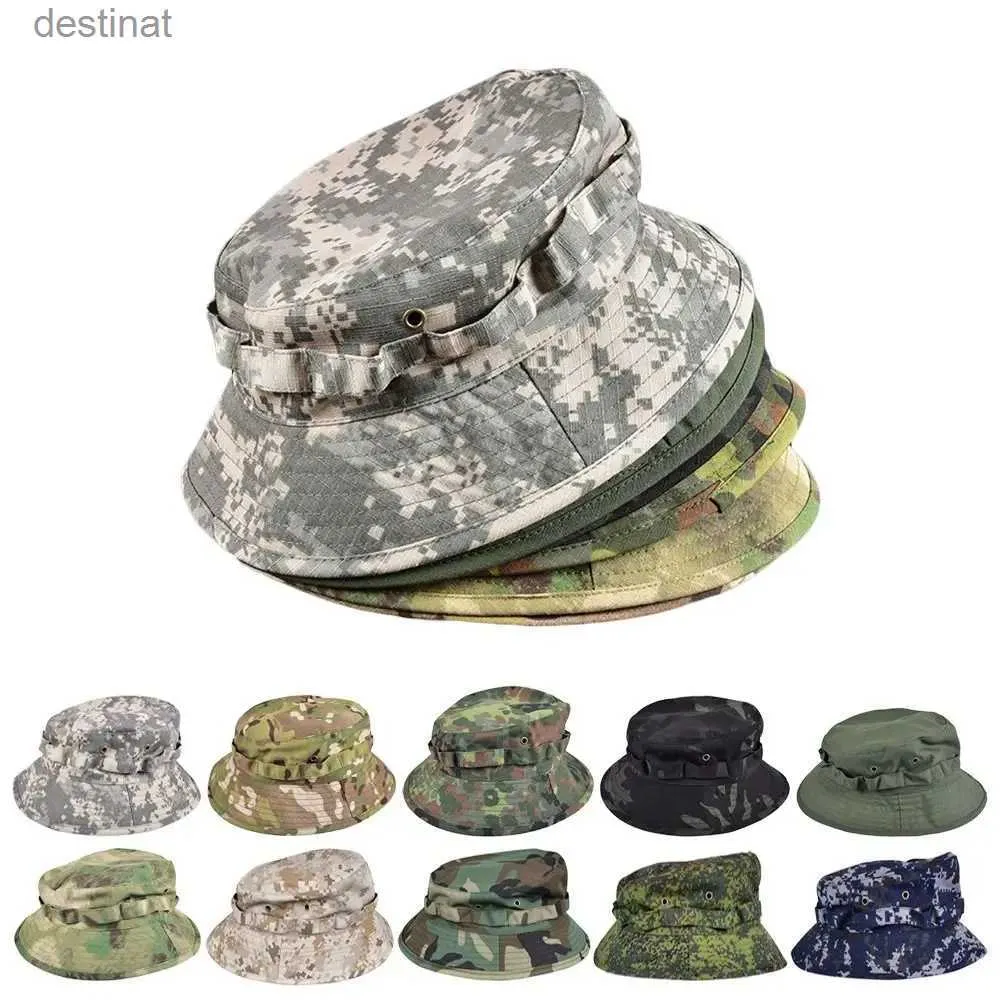 Wide Brim Hats Bucket Hats 2023 new Style Bucket Hat Boonie Hunting Outdoor Wide Brim Camo Sun Men Cap Military Tactics Fishing Bucket Hat Cowboy CapL231221