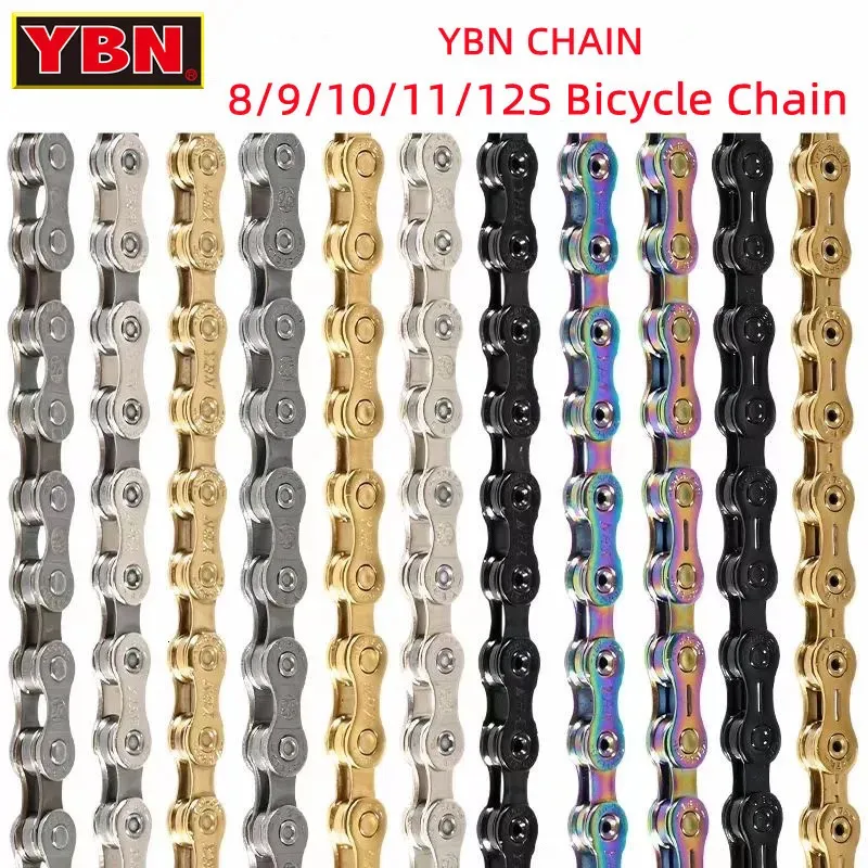 YBN Bike Chain 10 11 12 Speed ​​SLA Silver Hollow Gold Oil Slick Coating 8 9s MTB Road Bike Chain för Shimano SRAM 231221