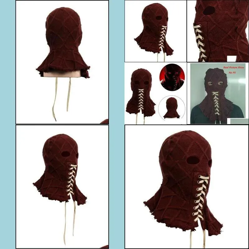 Masken Party Masken Film Brightburn FL Kopf Red Hood Cosplay gruseliger Horror gruseliges gestricktes Gesicht atmungsaktiv