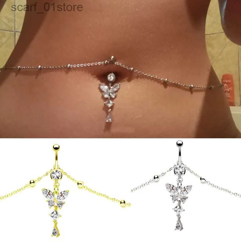 Tailleketting Riemen Mode Taillekettingen CZ Vlinder Hangende buikketting Bo Piercing Sieraden Piercing Buikketting Buikring met kettingL231221