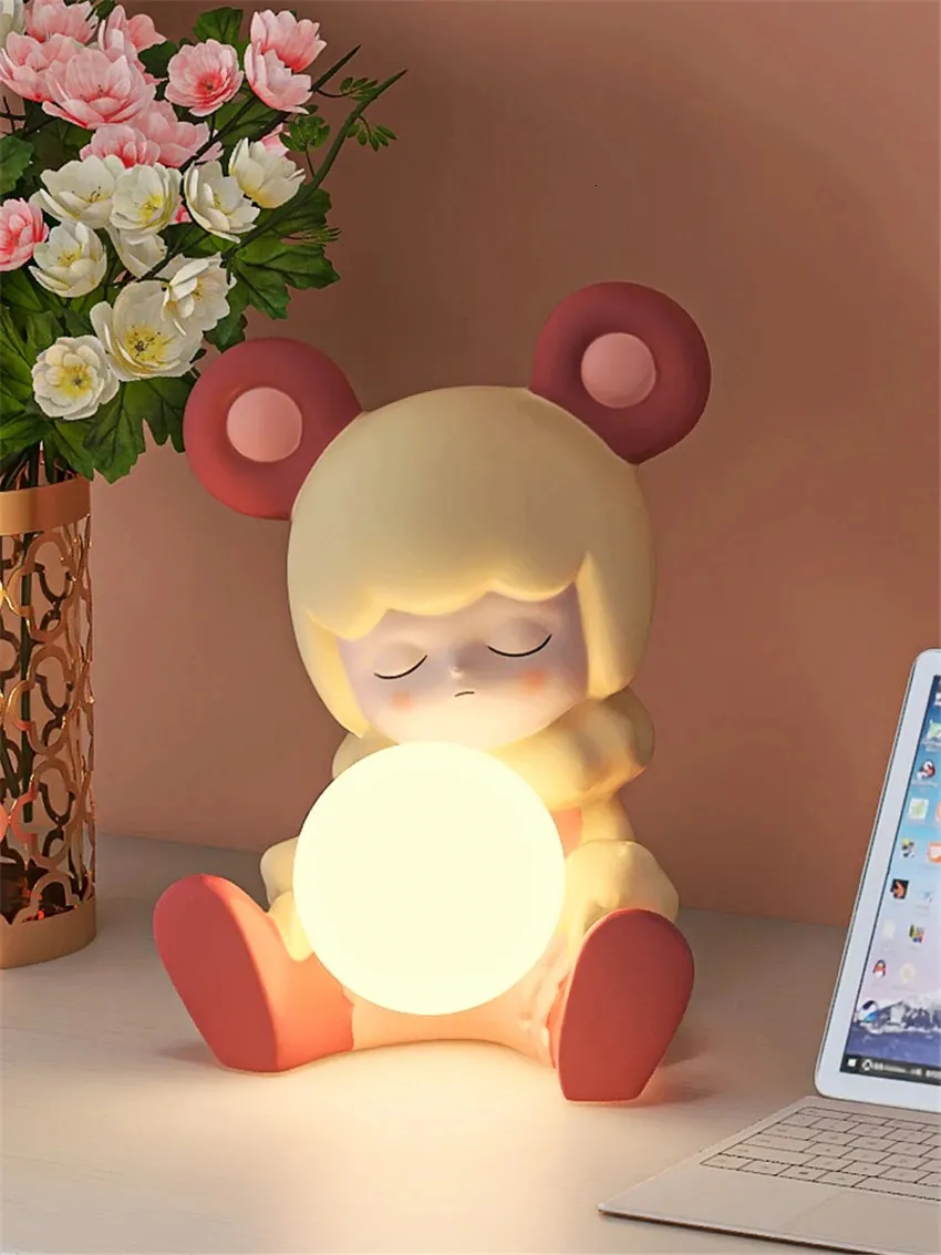 Nordic Cartoon Resin Doll Table Lampe Child's Child's Chandside Bureau Lampe Fille princesse chambre de chambre Décoration de vacances Gift 231221