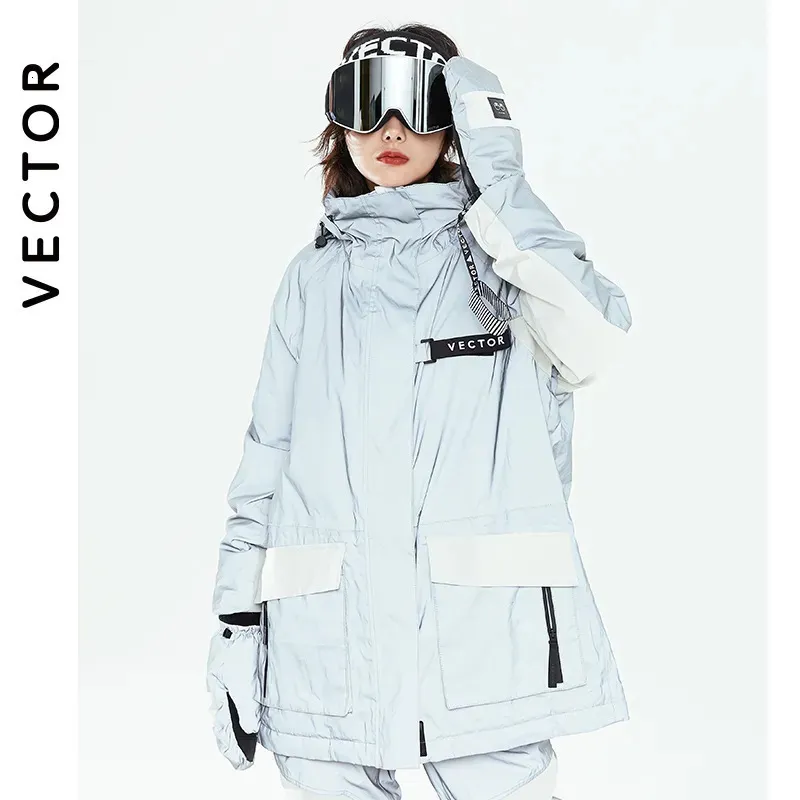 Vector Women's Warm Ski Suit Hooded Women's Men's Waterproof Windproect Reflective Ski Snowboard Jacket Outdoor Clothing 231220