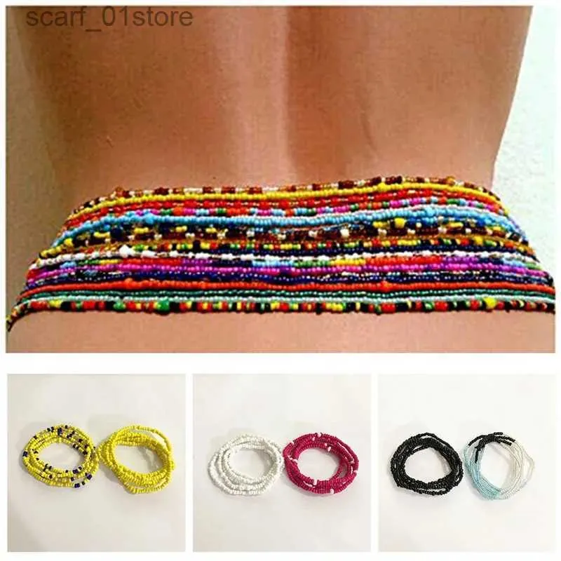 Waist Chain Belts Bohemia 2pcs Waist Beads Belly Chians Bead Jewelry Belly Chains Elastic Waist Chain Bo African Waists BeadL231221