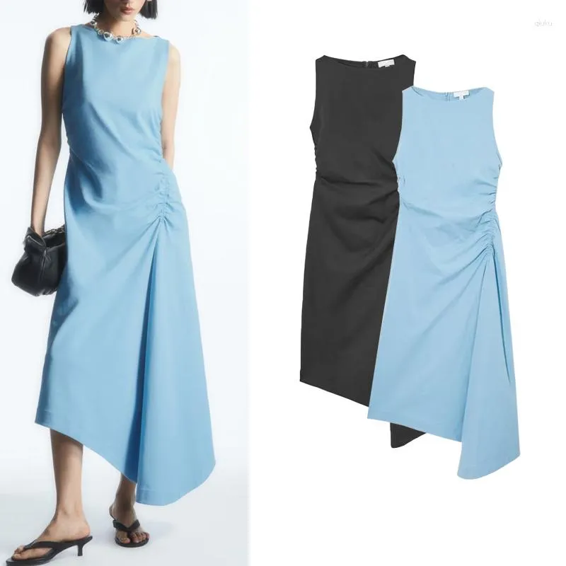 Casual Dresses CS Summer Design Sense Niche Slim Fit Boat Collar Gathers Asymmetric Dress 1160631