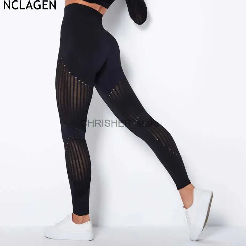 Yoga Outfit NCLAGEN Seamless Leggings Sports Women Fitness Squat Proof GYM Running Yoga Pants High Waist Mesh Breathable Sexy Workout TightsL231221