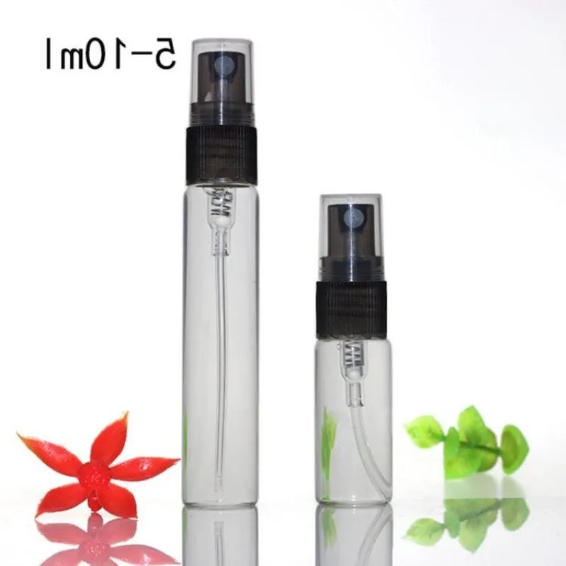 1000pcs 5 ml 10 ml Vidés de pulvérisation vide Refilable avec parfum Atomizer en verre transparent Perfume Échantillon de flacons de voyages doit échantillonner les bouteilles gratuites d slbo