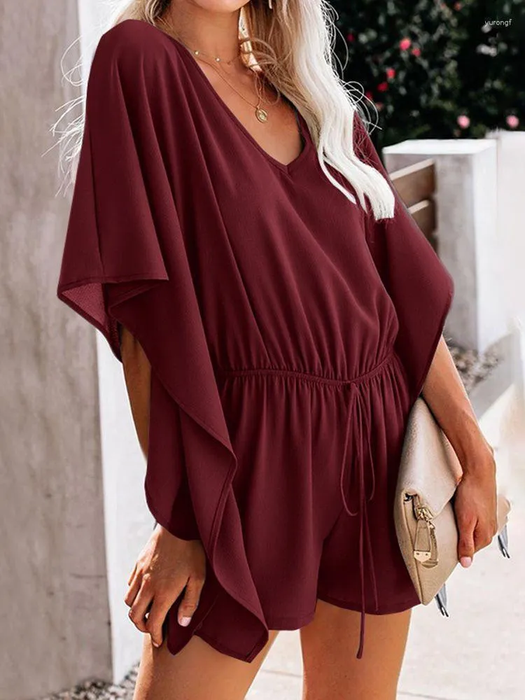 Kobiety Jumpsuits V Neck z wysokim talią koronkową luźne skokowy kombinezon