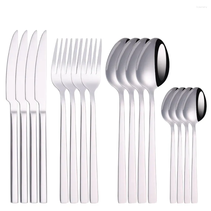Servis uppsättningar bestick set 16 stycken rostfritt stål gafflar skedar knivar silvervaror fullständigt fullständigt bordsartiklar för kök