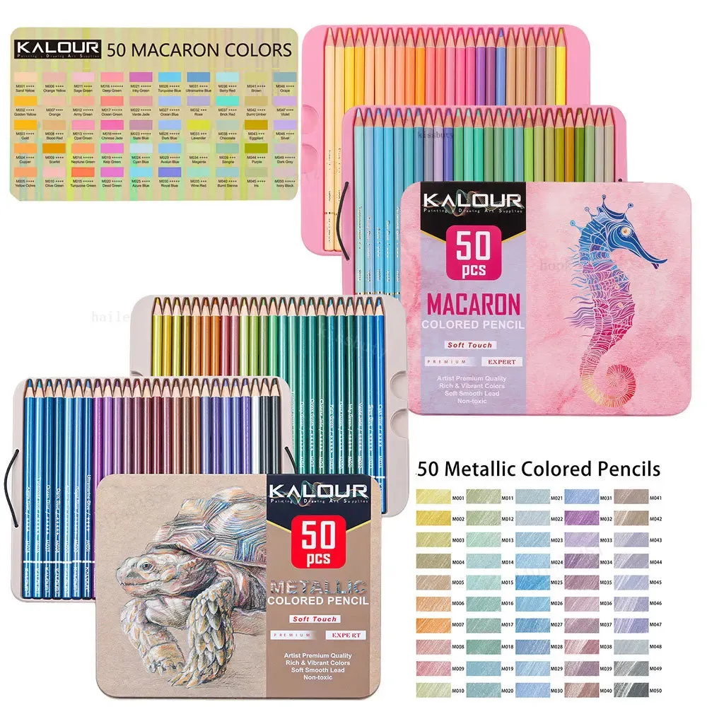 50st Metallic Macaron Colored Pencils Iron Present Box Mjuk målning Färgade graffitipennor Ritning Artist Coloring Art Supplies 231220