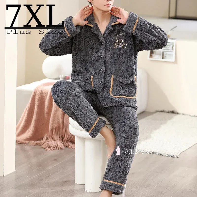 Di grandi dimensioni 7XL 6XL Pigiama Uomo Caldo Inverno Indumenti da notte Indumenti da notte Vestito da notte Pigiama in velluto Set Manica lunga spessa 231220