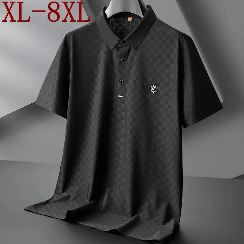 8xl 7xl 6xl Summer Ice Silk oddychający koszulka polo Men Krótkie rękawowe Kapelka Plaid Tshirts Oversizezowane luźne koszulki 231221