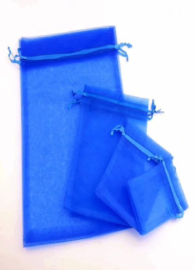 Bolsas de joalheria de organza azul royal bolsas bolsas para favores de casamento 7x9cm 9x11cm 13x18cm contas 100pcslot9804153