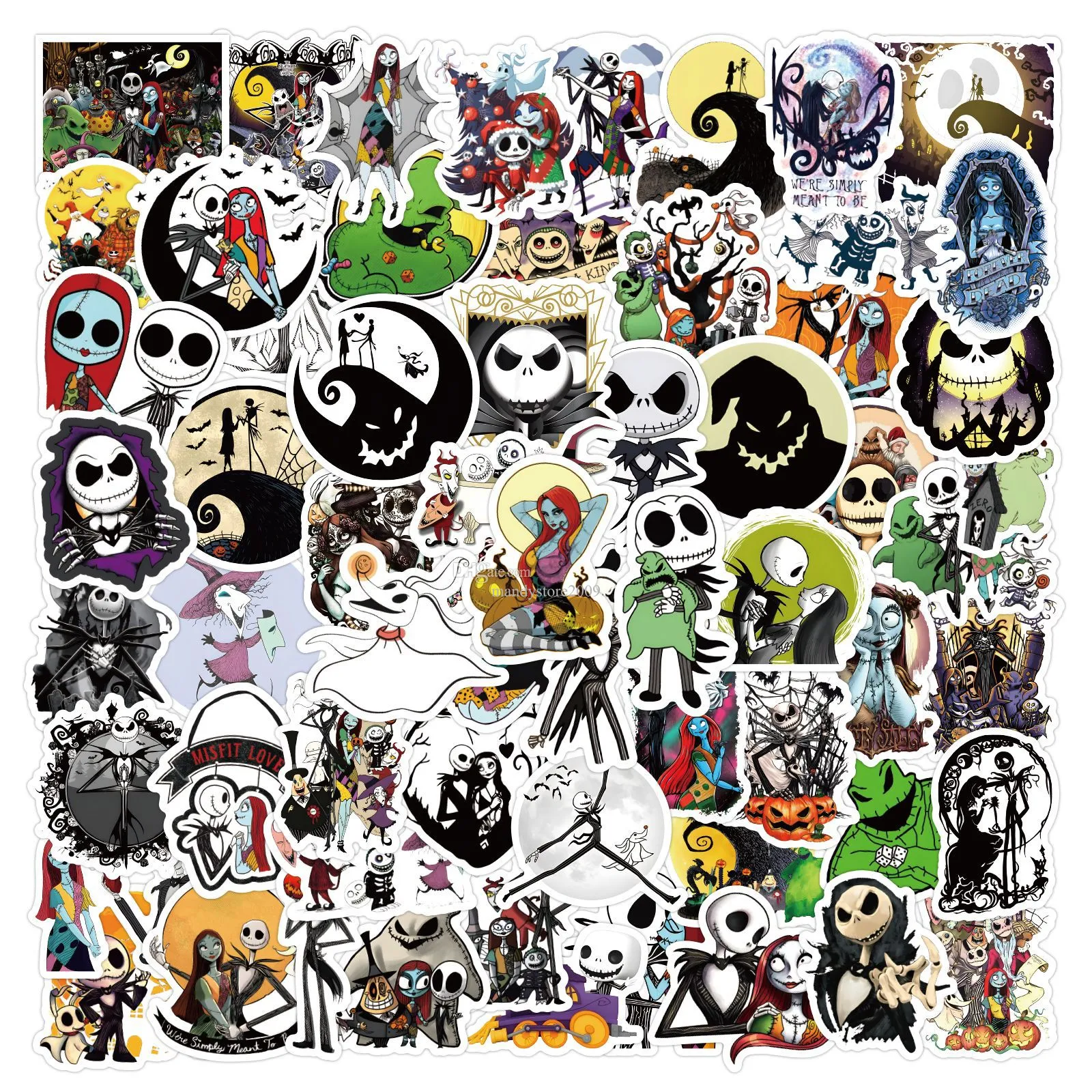 60pcs Sally Jack Skellington 스티커 만화 악몽 전 크리스마스 Oogie Boogie Halloween Graffiti 스티커 아이 스티커 장난감 DIY 데칼