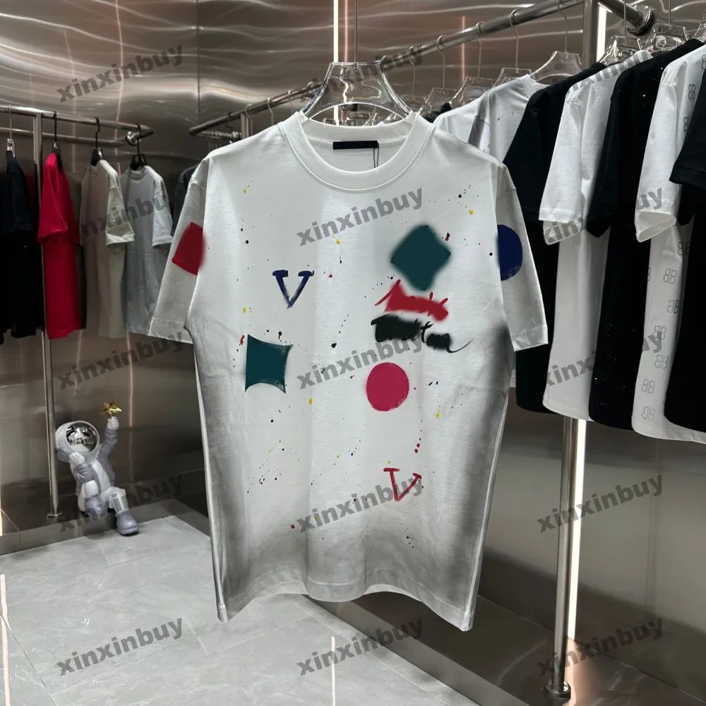 xinxinbuy 2024 Men designer Tee t shirt color Letter Graffiti Print short sleeve cotton women Black white blue gray khaki yellow S-2XL