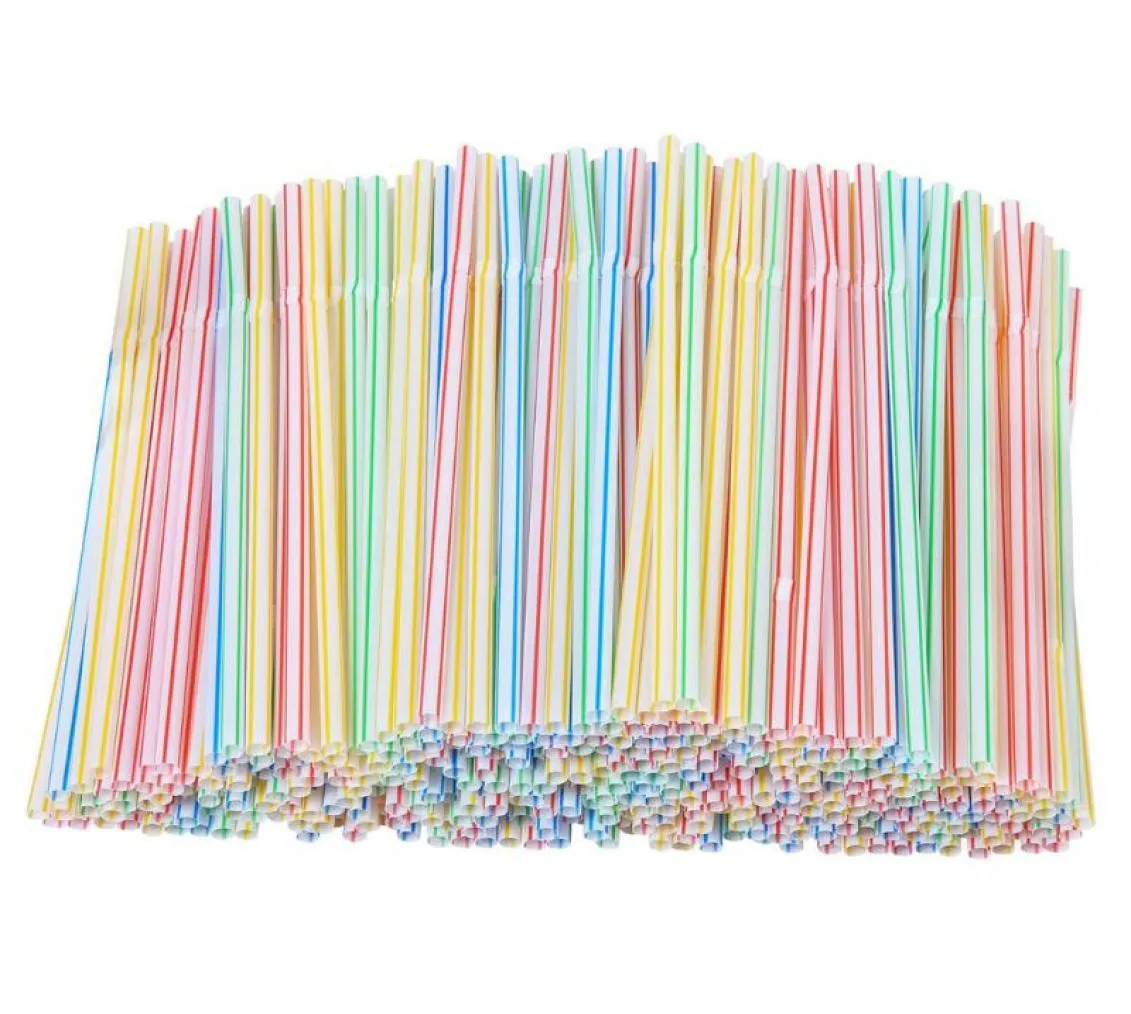 200 pièces pailles à boire en plastique 8 pouces de Long multicolore rayé Bedable jetable fête multicolore arc-en-ciel Straw8861982