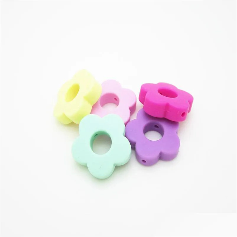 Andra Sile Flower Pärlor med Hole 27mm Mini Tanding Food Grade BPA Sensory Loose Diy Jewelry Making Drop Delivery Jewelry Lo Dhgarden Dhjwa