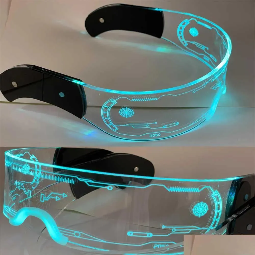 Tillbehör andra motorcykeltillbehör Led Light Up Glasses Wireless Luminous With Dark Lens Glow Party Costume Solglasögon Bar Club KTV Disc