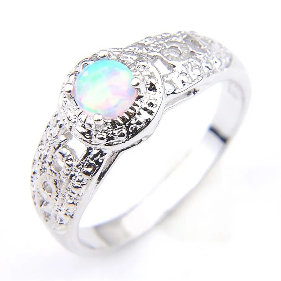 Luckyshine New 10 PCs Lote White Opal Gems 925 Silver Woman Noivage Ring Jóias Tamanho 7-82451