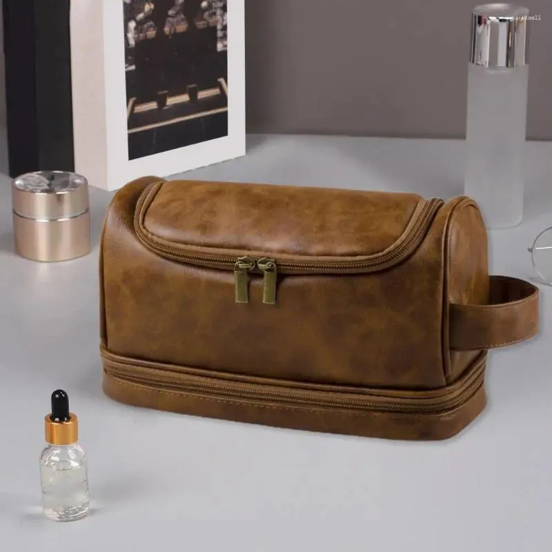 Cosmetic Bags Easy To Bag Capacity Makeup Vintage Faux Leather Organizer Waterproof Toiletry For Multifunctional