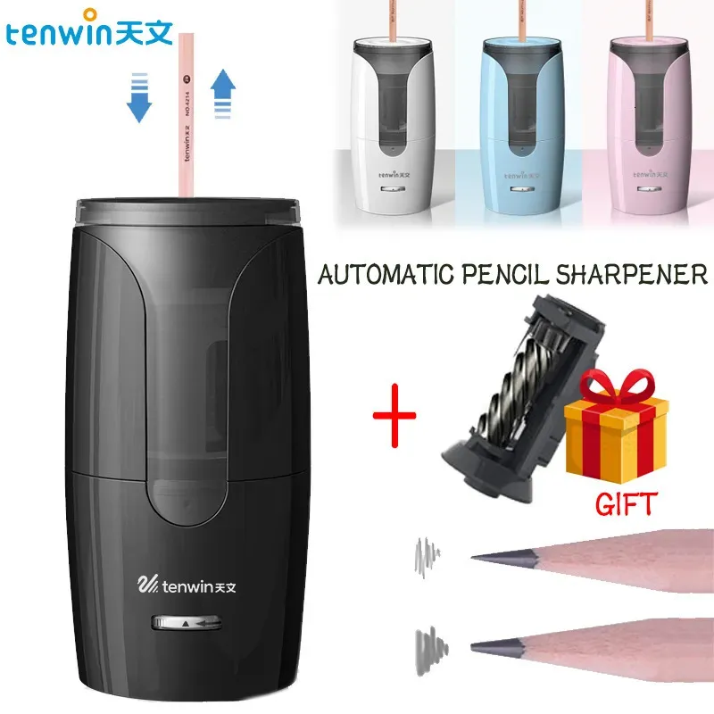 Tenwin Electric Pencil Sharpener Auto-Stop Large Pen Sharpener för 6-8 mm färgpennor Portable Stationery School Sketch Pencil 231220