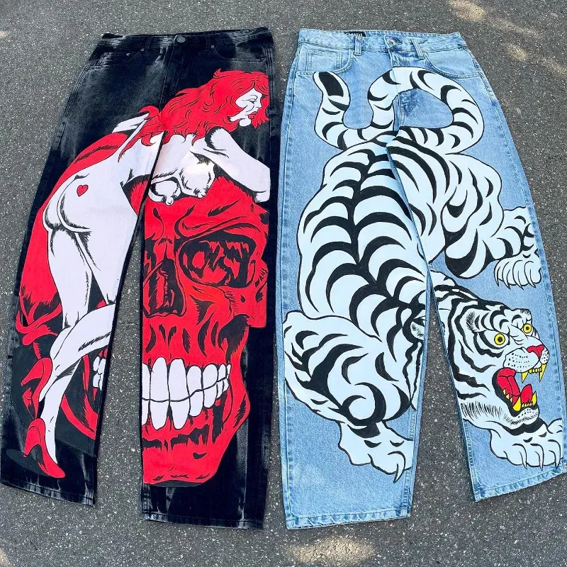 Y2K Baggy Jeans Harajuku 2000s Streetwear Vintage printing Oversized Hip Hop loose Jeans rock Gothic fashion Wide Trousers pants 231221