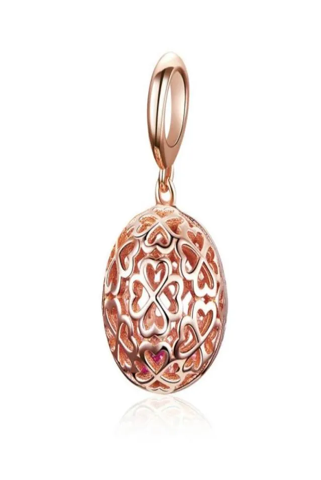 Rose Gold Plated Clover Hollow Ball Dangle Charms för Girls 925 Sterling Siver Charm Pendant Jewelry Gifts67281527056014