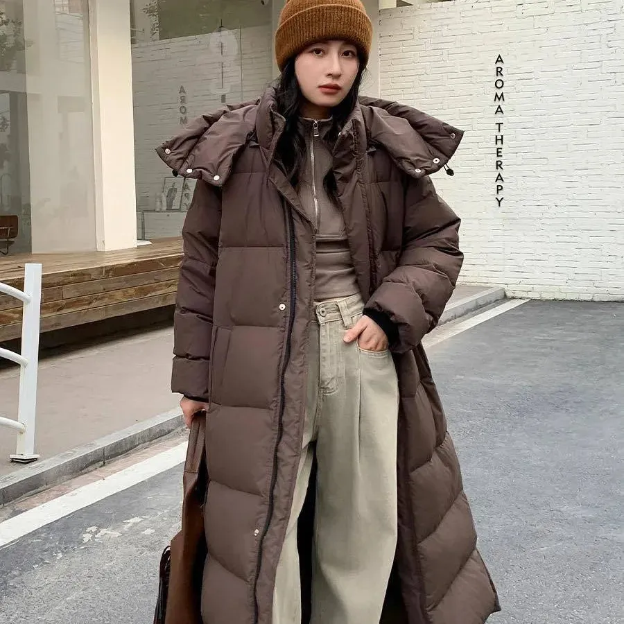 Style Woman Winter Coat for Women Korean Style Maillard White Goose Down Jacka Feather Coats Long Down Padded Jackets 231221