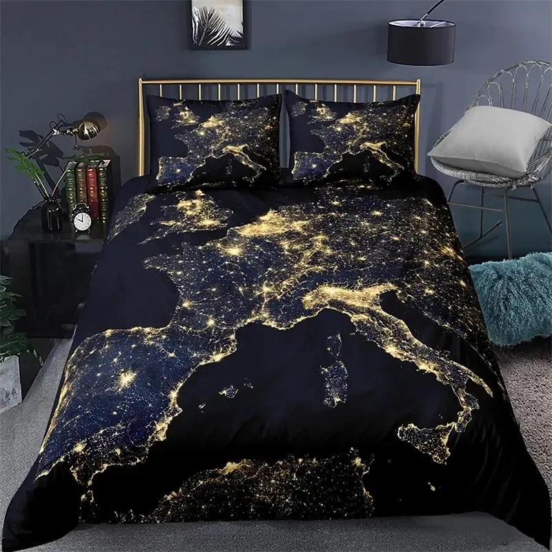 sets Fanaijia 3D Retro map bedding set queen size world map Duvet Cover winter bed set king size comforter set 210319