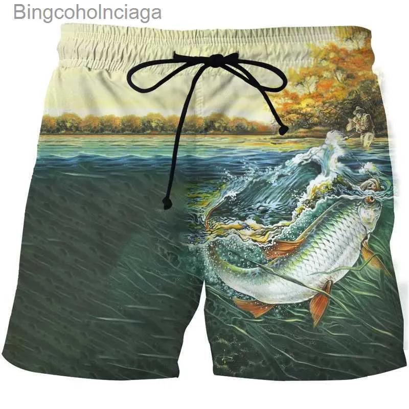 Kvinnors shorts fiske fisk korta byxor män kvinnor mode 3d tryckt baddräkt strand shorts badstammar skateboard sport avslappnad lös shortsl231222