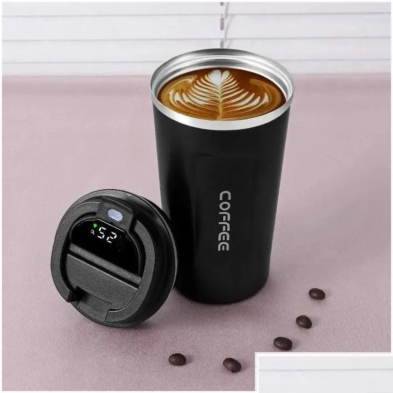 Vattenflaskor 510 ml Smart Thermo Bottle For Coffee LED Temperatur Display Thermal Mug Insated Tumbler Cup Drop Delivery Home Garden DHO0D