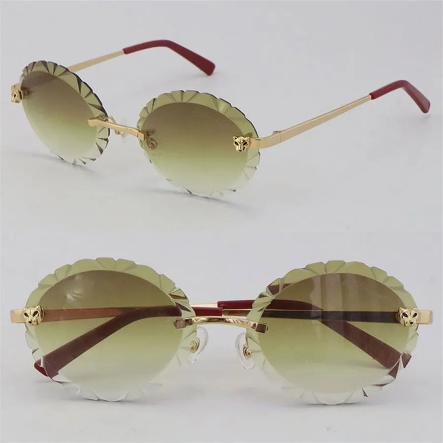 New Model Men Women Rimless Roughlize Round Round Round Series Cheetah Series Diamond Cut Lens Outdoors Driving Graving Design F2667