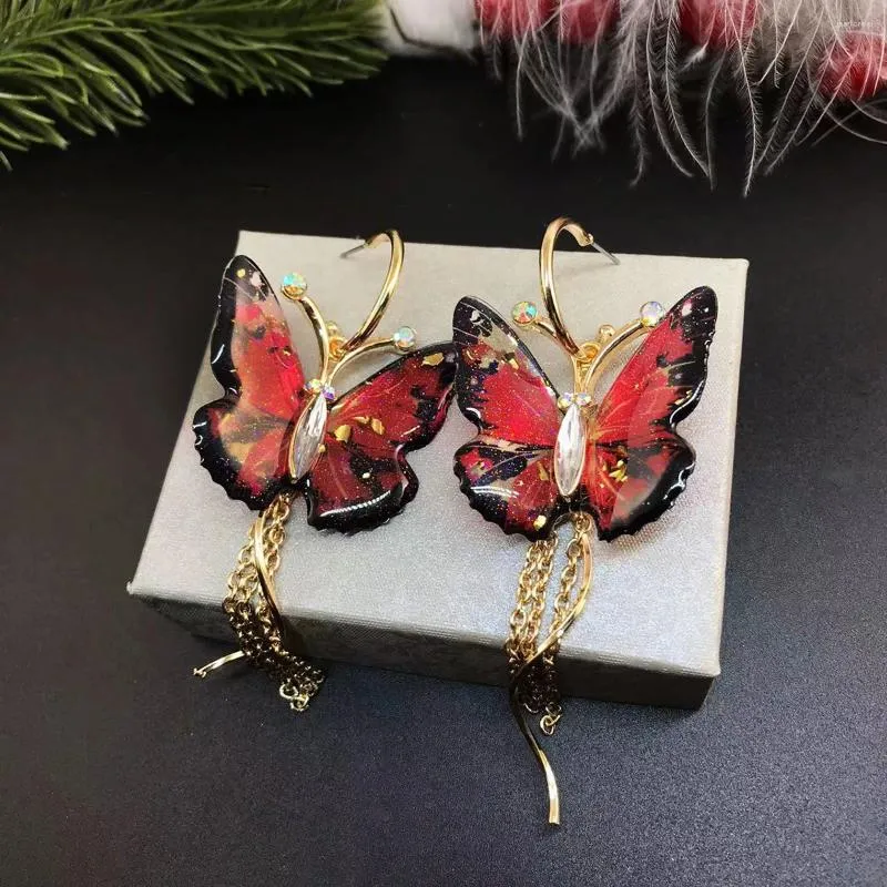 Dangle Earrings Fashion Red Glitter Resin Butterfly Exaggerated Suitable For Women Christmas Holiday Decoration Party Birthday Gift