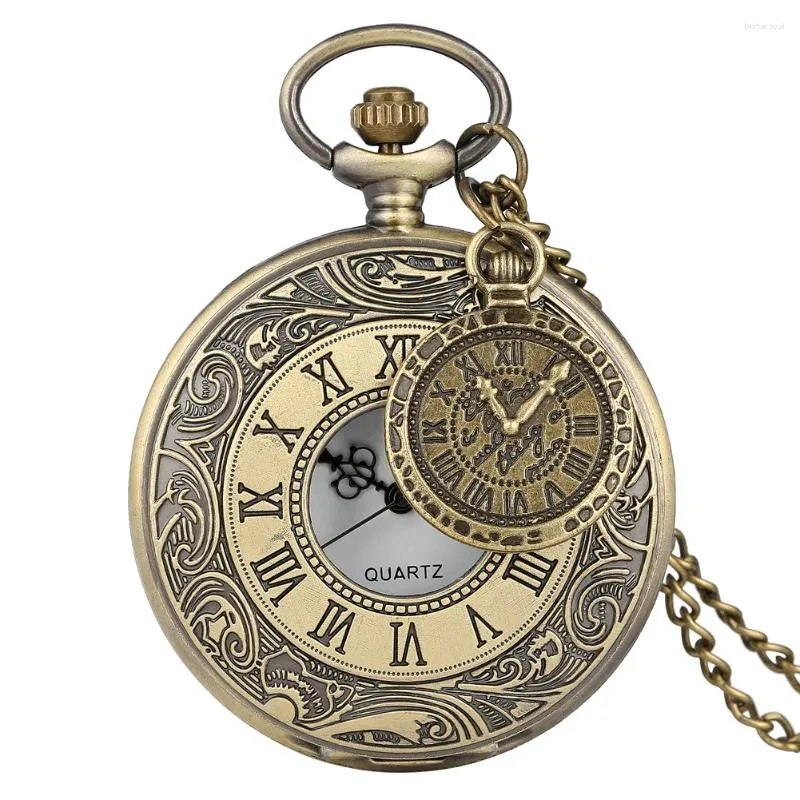 Pocket Watches Quartz Watch Vintage Romeins nummer Dial Pendant Fob Chain Clock met ketting Gift Antique