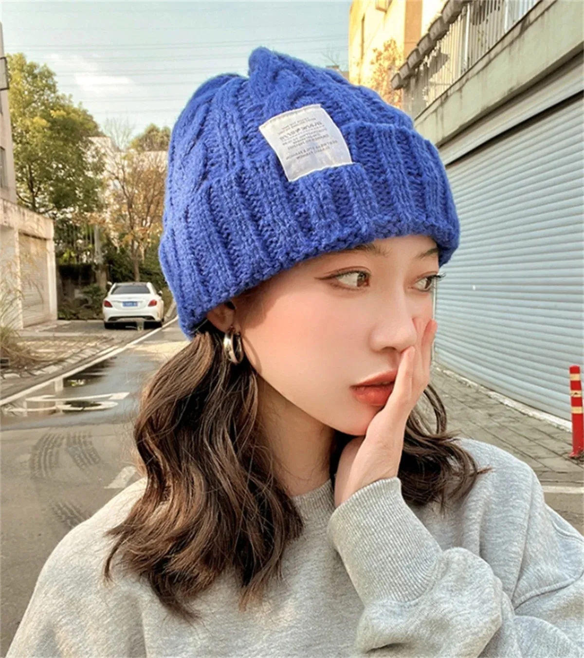 Japanska studenter Candy Beanie Hat Unisex Braid Knickad Hat Winter Keep Warm Hatts Solid Color Par Cap Bonnet Lady Crochet Hat 231221