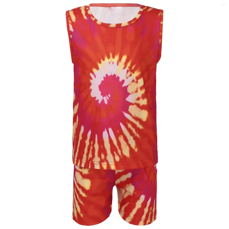 Roupas conjuntos de 2pcs crianças meninos meninos de verão trajes casuais terno esportivo TIY Dye Print shorts roupas de exercício de corrida infantil infantil