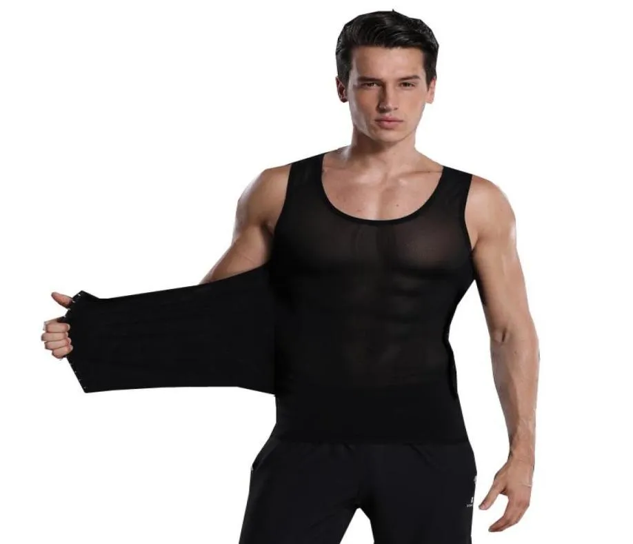 Men039S Body Shapers Haleychan Men Power Net Shaper Slanke Vest Chest Compressie Shirt strak onderhemd om Gynecomastia8156149 te verbergen8156149