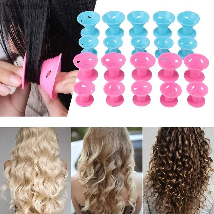 Hår curlers raktare 10st/set magiska hårvård rullar mjuka silikon hår curler ingen värme ingen klipp hår curling styling diy verktyg för curler Hairl231222