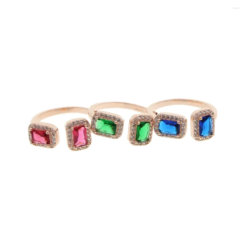 Pierścienie klastra otwarte CZ pierścień różowy złoto kolor czerwony niebieski zielony geometryczny sześcien cyrkonia mody biżuteria palca