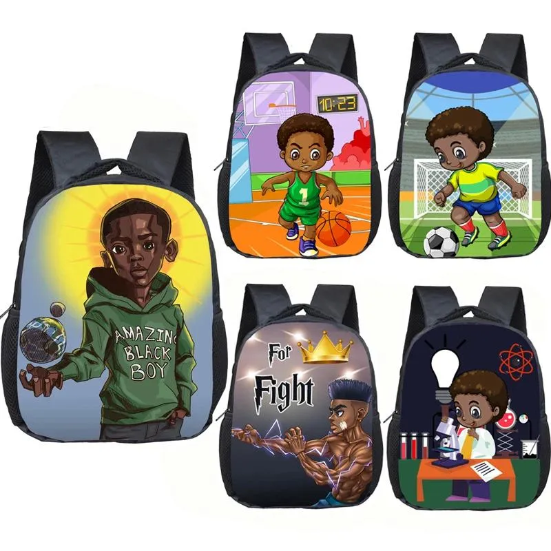 Sacs un incroyable Black Boy Print Backpack Afro Brown Kids Kindergarten Sac à dos Enfants Sacs Sacs Cartoon Toddler Bag Kids Bookbag